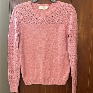 LOFT Textured Pink Crew Neck Sweater